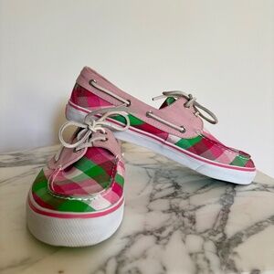 Pink and Green Plaid Sperry Topsider Boat Shoes -Size 10